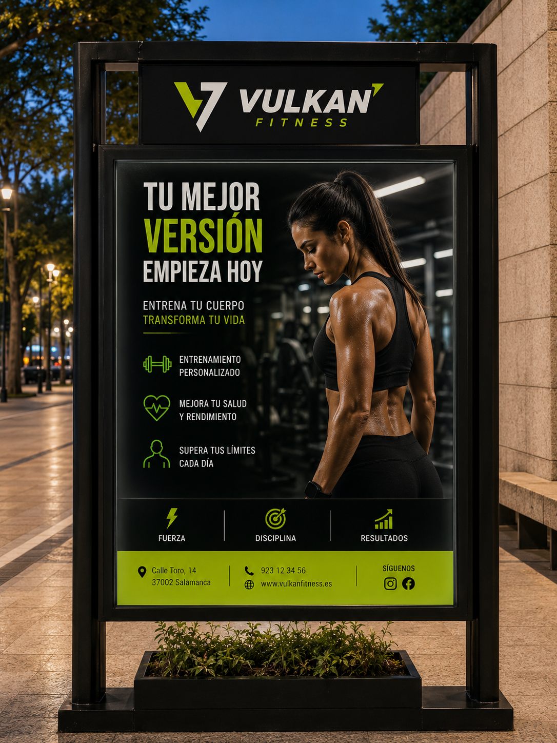 Expositor urbano para marca de fitness — trabajo artesanal de BullBoard
